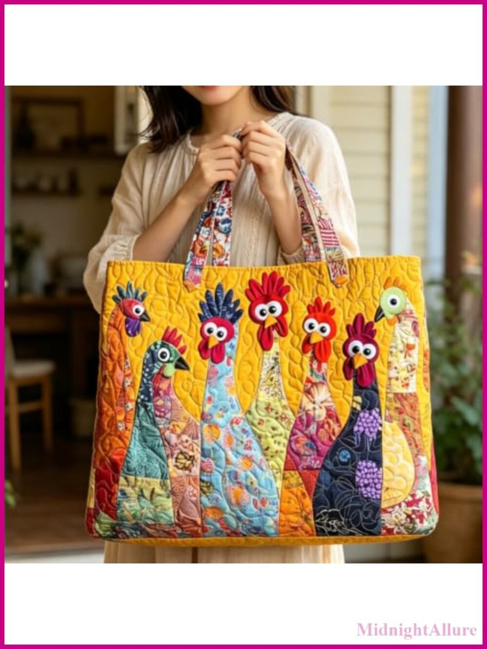 Quilted Canvas Foldable Tote Bag Casual Carryall Handbag for Women